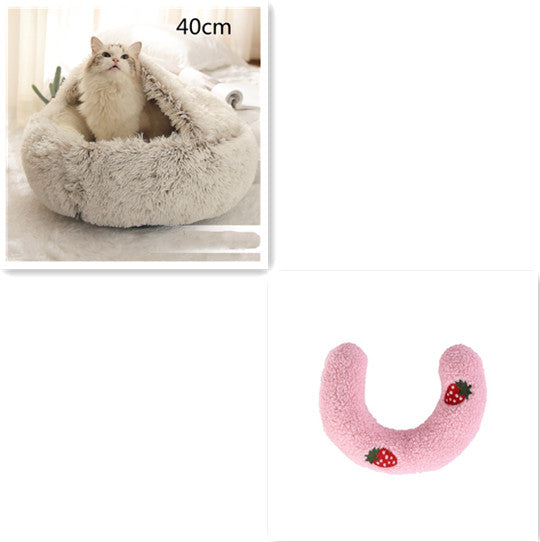 2-in-1 Round Plush Dog and Cat Winter Bed
