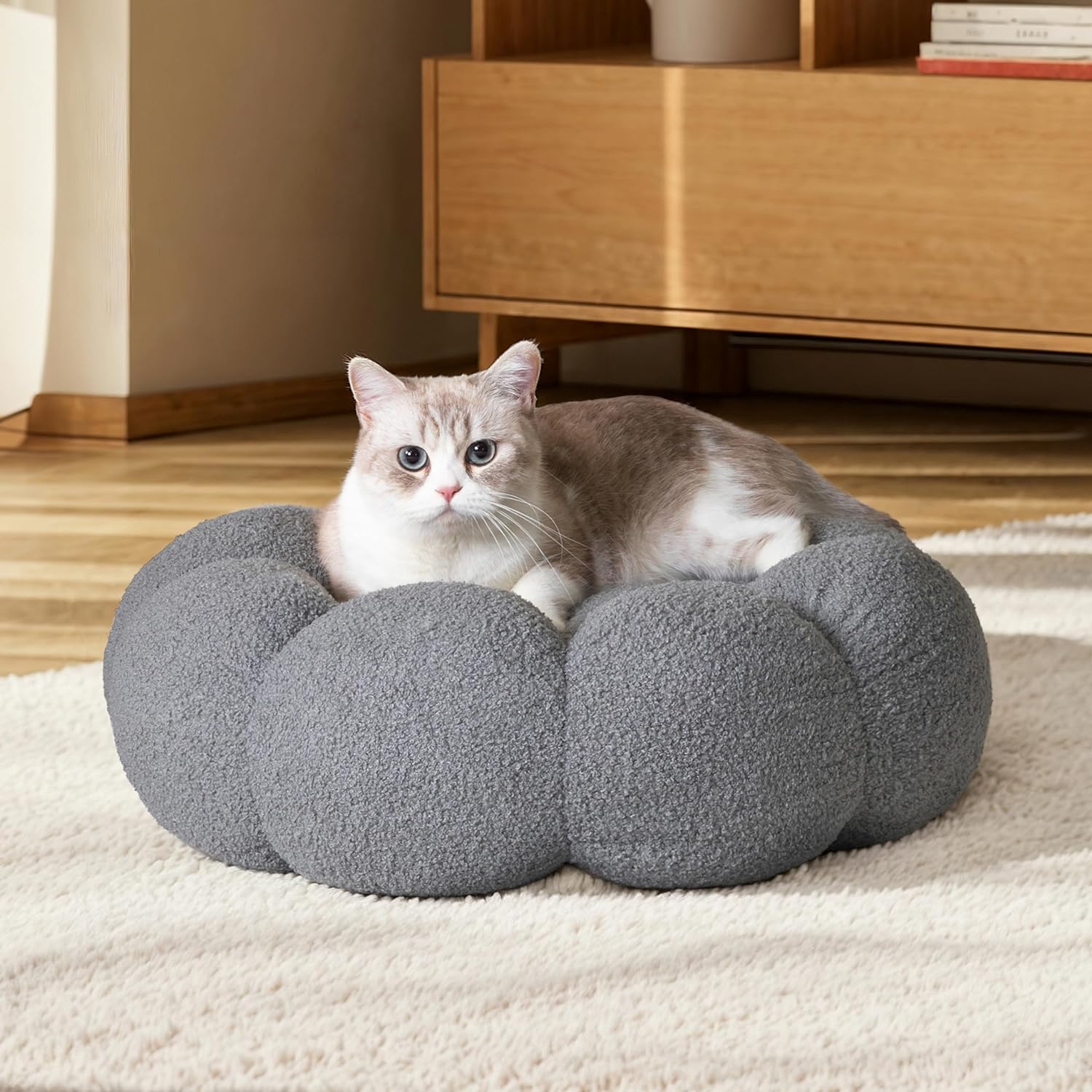 Fluffy Flower Donut Cat and Dog Bed Plush Cuddler