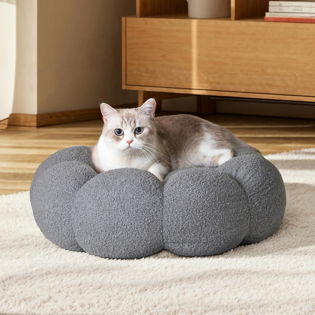Fluffy Flower Donut Cat and Dog Bed Plush Cuddler